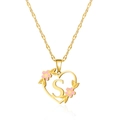 Collana cuore dorata in acciaio inossidabile con lettera S e fiori rosa decorativi - Taglia S