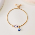 Verstellbares goldenes Evil Eye Armband mit blauem Emaille und funkelnden Strasssteinen - Goldene Box-Kette-Rundes Auge Anhänger(BR23Y0927)