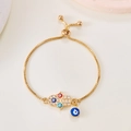 Verstellbares goldfarbenes Hamsa-Hand-Armband mit buntem Evil-Eye-Emaille-Detail - Goldene Box-Kette-Hamsa Hand(BR23Y0930)