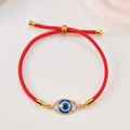 Verstellbares rotes geflochtenes Evil Eye Armband mit vergoldetem Verschluss und Charm - Rotes Seil-Augenanhänger(BR24Y0212)