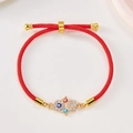 Verstellbares rotes Kordelarmband mit goldener Hand der Fatima und bösem Auge Motiv - Rotes Seil-Hamsa Hand(BR24Y0213)
