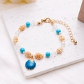 Beaded seashell charm bracelet with turquoise stones and blue fan shell pendant - Shell Conch Beaded Bracelet (Blue)