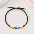 Verstellbares schwarzes Evil Eye Armband mit roten, blauen und hellblauen Perlen - Schwarzes Seil-Drei Farbige Augen(BR24Y0221)