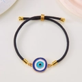 Verstellbares schwarzes Evil Eye Armband mit goldener Verzierung und blauem Emaille-Anhänger - Schwarzes Seil-Großes Rundes Auge(BR24Y0222)