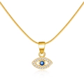 Gold evil eye pendant necklace with snake chain and blue cubic zirconia stones - Rhinestone Style (Snake Chain)