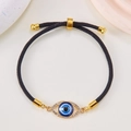 Verstellbares schwarzes Evil Eye Armband mit Vergoldung und funkelnden Strasssteinen - Schwarzes Seil-Blaue Kreis Auge(BR24Y0225)