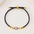 Verstellbares schwarzes Evil Eye Armband mit Goldakzenten und blauem Emaille-Anhänger - Schwarzes Seil-Zirkonia Auge(BR24Y0227)