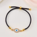 Verstellbares schwarzes Evil Eye Armband mit Gold-Finish und funkelnden Kristallen - Schwarzes Seil-Ovales Strass Auge(BR24Y0230)