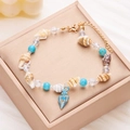 Ocean-themed anklet with natural shells, blue turquoise beads, and golden metal clasp - Blue Conch Style (AK24Y0018-4) / Blue Conch (AK24Y0018-4)