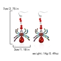 Detailed view of iridescent spider earrings with red beads and pear-shaped gemstones - Spider Shape Ear Hook (#2 Color + Red Rhinestone) / Iridescent Red Style 2