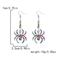 Detailed view of iridescent spider drop earrings with colorful crystals and exact dimensions - Spider Shape Ear Hook (#3 Color + Multicolor Rhinestone) / Iridescent Multicolor Style 3