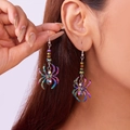 Gothic spider drop earrings with iridescent crystals for Halloween festive jewelry - Multicolor