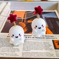 Detail of ghost Halloween earrings featuring red flocked stars and cute white charms - Red Star White Ghost Style (ER24Y0472)