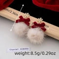 Christmas snowflake earrings with red velvet bow and cream pompom 6cm long - Red Velvet Bowknot Snowflake Plush Ball Style (ER24Y0474)
