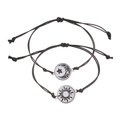 Handgewebte Sonne und Mond Leuchtarmbänder für Paare mit verstellbarer schwarzer Kordel - Sonne Mond Leuchtend Stil (DZ-1010) / Silber Schwarz Stil