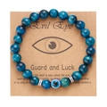 Bracciale occhio di tigre blu 8mm con ciondolo malocchio su cartoncino kraft marrone - Stile Occhio di Tigre Blu Scuro (BR24Y0308-7)