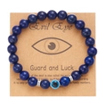 Bracciale di perle blu 8mm con malocchio su carta kraft per fortuna e protezione - Stile Lapislazzuli (BR24Y0308-11)