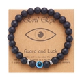 Bracciale Evil Eye con perline nere opache su cartoncino kraft marrone e argento - Pietra Nera Opaca (BR24Y0308-12)