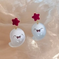 Cute Halloween ghost earrings with red flocked stars and translucent pendants - Red Flocking Star Cartoon Smile Ghost (ER24Y0533)