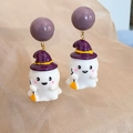 Ghost earrings with purple wizard hat and yellow broom for Halloween festive costume - Purple Bead Witch Hat Broom Ghost (ER24Y0535)