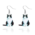 Orecchini pendenti in acrilico con gatto bianco e nero e ganci in argento su bianco - Gatto Tuxedo Bianco e Nero (ER24Y0852-1)