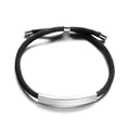Details des verstellbaren schwarzen geflochtenen Armbands mit polierter Edelstahlstange - Polierter Glatter Stil / Schwarz