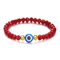 Handmade red faceted crystal evil eye bead bracelet with golden metal accents - Red Cut Bead Evil Eye Style (BR24Y0531-5)