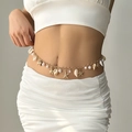 Detail of beach waist chain featuring gold starfish, sea shells and white pearls - Single Layer Ocean Style Waist Chain (NC24Y0825-2)