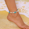 Detail eines Strand-Fußkettchens mit Schildkröten-Anhänger, Seestern und Muscheln - Türkis Schildkröte Seestern Fußkettchen Stil (AK25Y0038)
