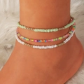 Detail of bohemian starfish beaded anklet set with colorful crystal beads and starfish charm - Three-Piece Set / Light Green Combo Style (AK24Y0020)