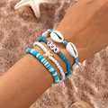 Boho-Strandarmband-Set in Blau und Weiß mit Seestern- und Muschelanhängern - Stil 21 / 4-teiliges Set