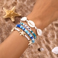 Boho-Armband-Set mit blauen Heishi-Perlen und SEA-Buchstabenanhänger für Damen - Stil 22 / 4-teiliges Set