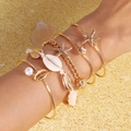 Fünfteiliges Böhmisches Goldarmband-Set mit Seestern, Muscheln und weißen Perlen - Stil 25 / 5-teiliges Set
