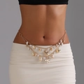 Bohemian gold waist chain with natural shells, pearls and starfish pendants - Double Layer Ocean Style Waist Chain (BJ25Y0123)