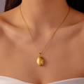 Gold oval locket necklace with embossed floral patterns on a vintage chain for women - Oval Relief Style (Gold)
