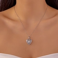 Silver stainless steel heart locket necklace with hollow pattern and crystal stone - Heart Hollow Rhinestone Style (Steel Color)