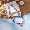 Boho-Halskette mit lila Steinen, Seestern-Anhänger und echten Muscheln aus Naturstein - Halskette-Lila