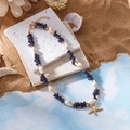 Boho-Halskette mit blauen Steinen, natürlichen Muscheln und einem Seestern-Anhänger - Halskette-Dunkelblau