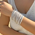 Bohemian style white and silver seed bead layered bracelet set for summer vacation - White