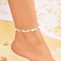 Boho-Fußkettchen mit rosa Quarz, weißen Muscheln und einem goldenen Seestern-Anhänger - Fußkettchen-Rosa