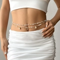 Detail of double-layer bohemian waist chain featuring golden butterfly charms and white beads - Butterfly Design