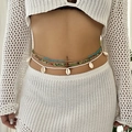Detail view of multi-layered bohemian waist chain with colorful beads and natural shells - Multicolor Gravel Style