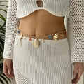 Böhmische goldene Taillenkette mit Muscheln, Seesternen und bunten Anhängern - Gold Bunt Emailliert Muschel Stil (4#)
