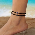 Bohemian style double-layer black beaded anklet set with blue and black evil eye charms - Two-Piece Set / Black Evil Eye Style (AK25Y0047)
