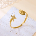 Goldenes Armband mit Seestern und Muschel Motiven für einen maritimen Strand Look - Seestern-Muschel-Stil (BR25Y0160-4)