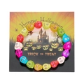 Pulsera de cuentas de calavera de resina colorida con tarjeta de feliz Halloween - Pulsera Calavera Multicolor con Strass