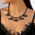 Close-up of gothic Halloween necklace with five black bat pendants and yellow eyes - Bat Big Eyes Chunky Chain Style (NC25Y0557-6)