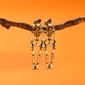 Detail von Vintage Gold Skelett Ohrringen mit Schleifen an einem Ast für Halloween - Vintage Gold Skelett Mit Schwarzer Schleife / Vintage Gold Skelett Stil (ER25Y0153-1)