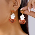 Asymmetric Halloween pumpkin and ghost drop earrings featuring enamel finish and tassels - Pumpkin Ghost Earrings