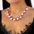 Collar de cuentas de Halloween con salpicaduras de sangre roja en cuentas blancas - Estilo de Cuentas con Salpicaduras de Sangre Rojas y Blancas (NC25Y0557-2)